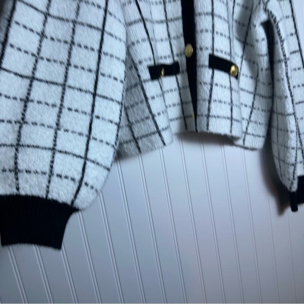 Marled Black and White Grid Pattern Blazer - Picture 11 of 15